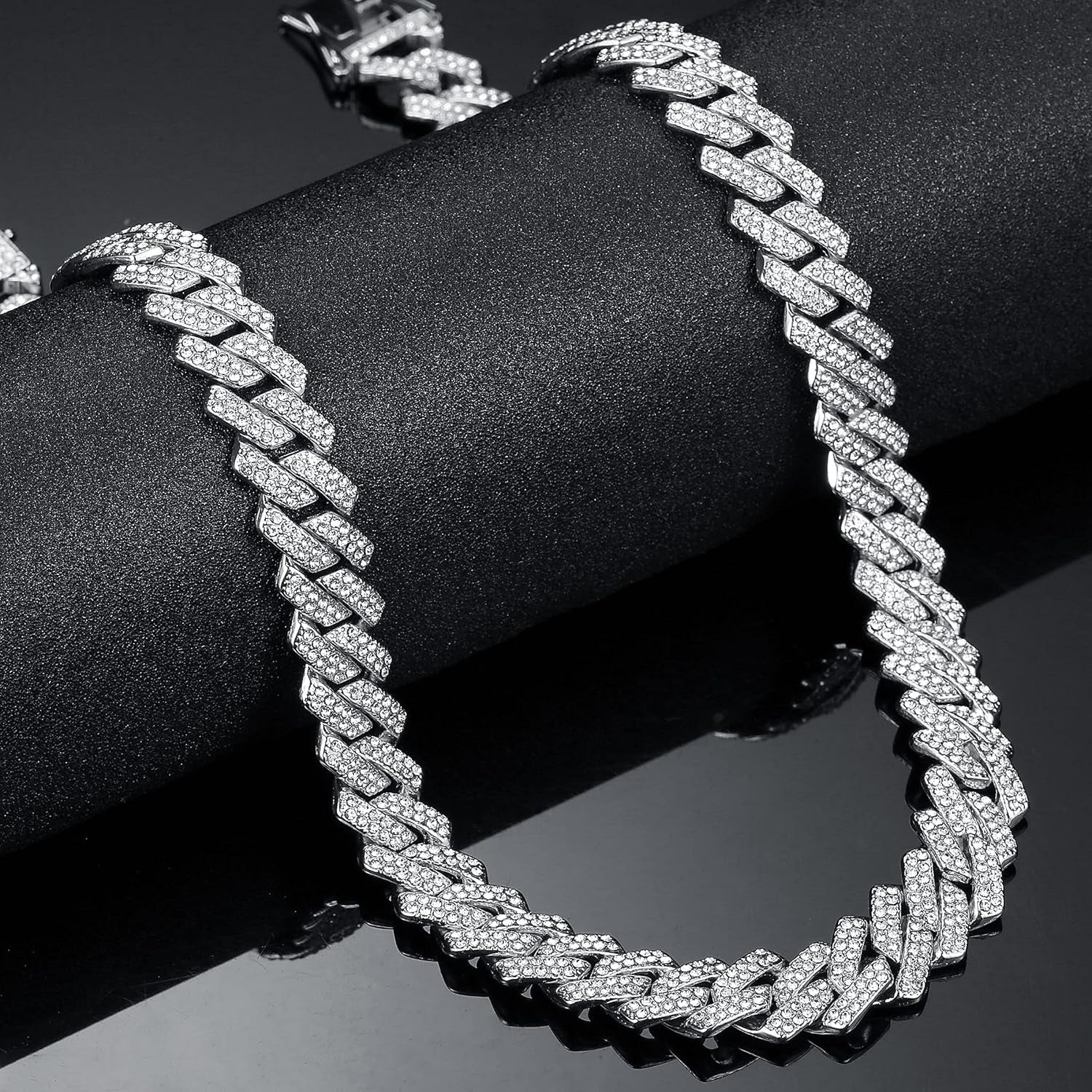 Mens Cuban Link Chain Iced Out Silver Miami Cuban Necklace Bling Diamond Chain Hip Hop Jewelry with Gift Box for Women