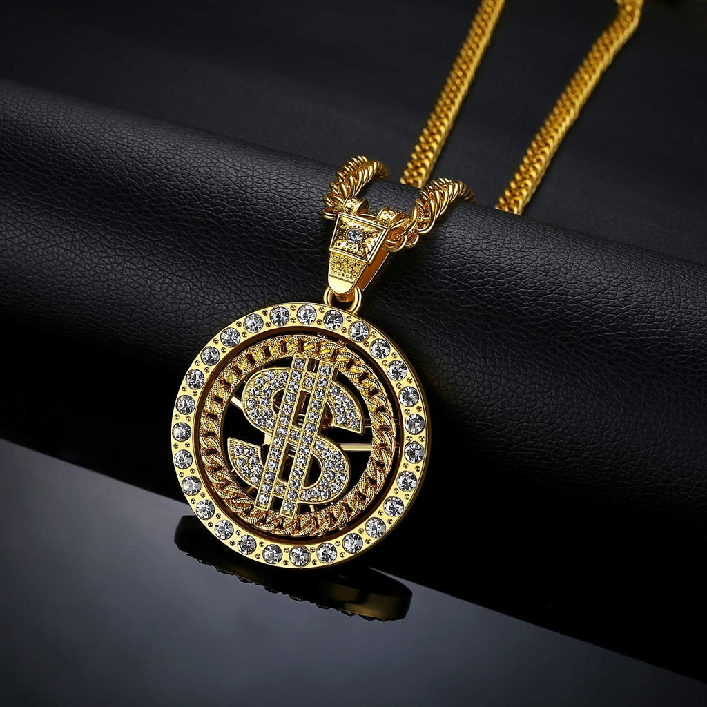 Costume Golden Chain for Men Spinner Dollar Sign Necklaces 36 Inches