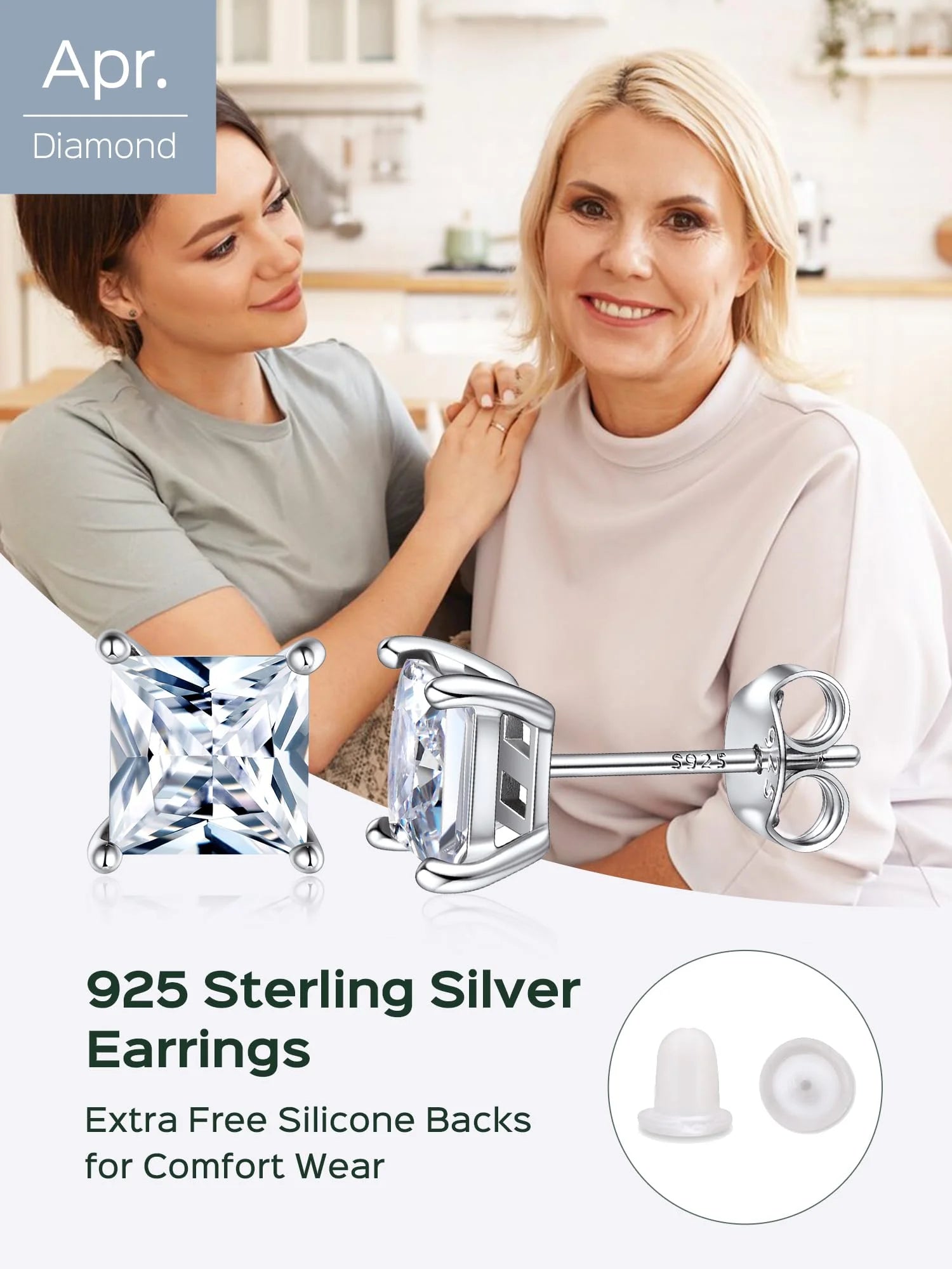 Elegant Women'S 925 Sterling Silver Stud Earrings with Sparkling Zirconia - Hypoallergenic, Screw-Back Design for Everyday & Special Occasions