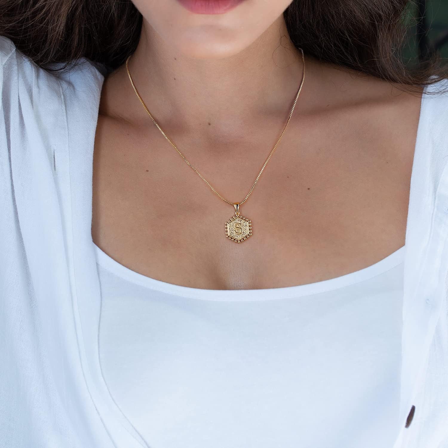 MOOHAM Layered Initial Necklaces - 14K Real Gold Plated Layered Necklace Initial Necklace Paperclip Chain for Women