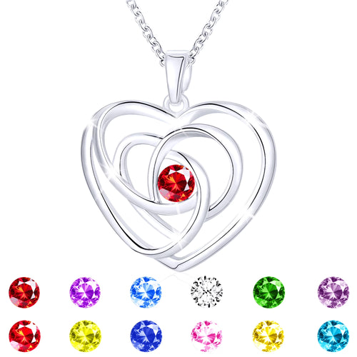 18K White Gold Plated Love Heart Necklaces for Women Girls CZ S925 Sterling Silver January Birthstone Necklace with Red Garnet Birthday Valentines Day Jewelry Gifts Teen Her Adult Kids Ideas