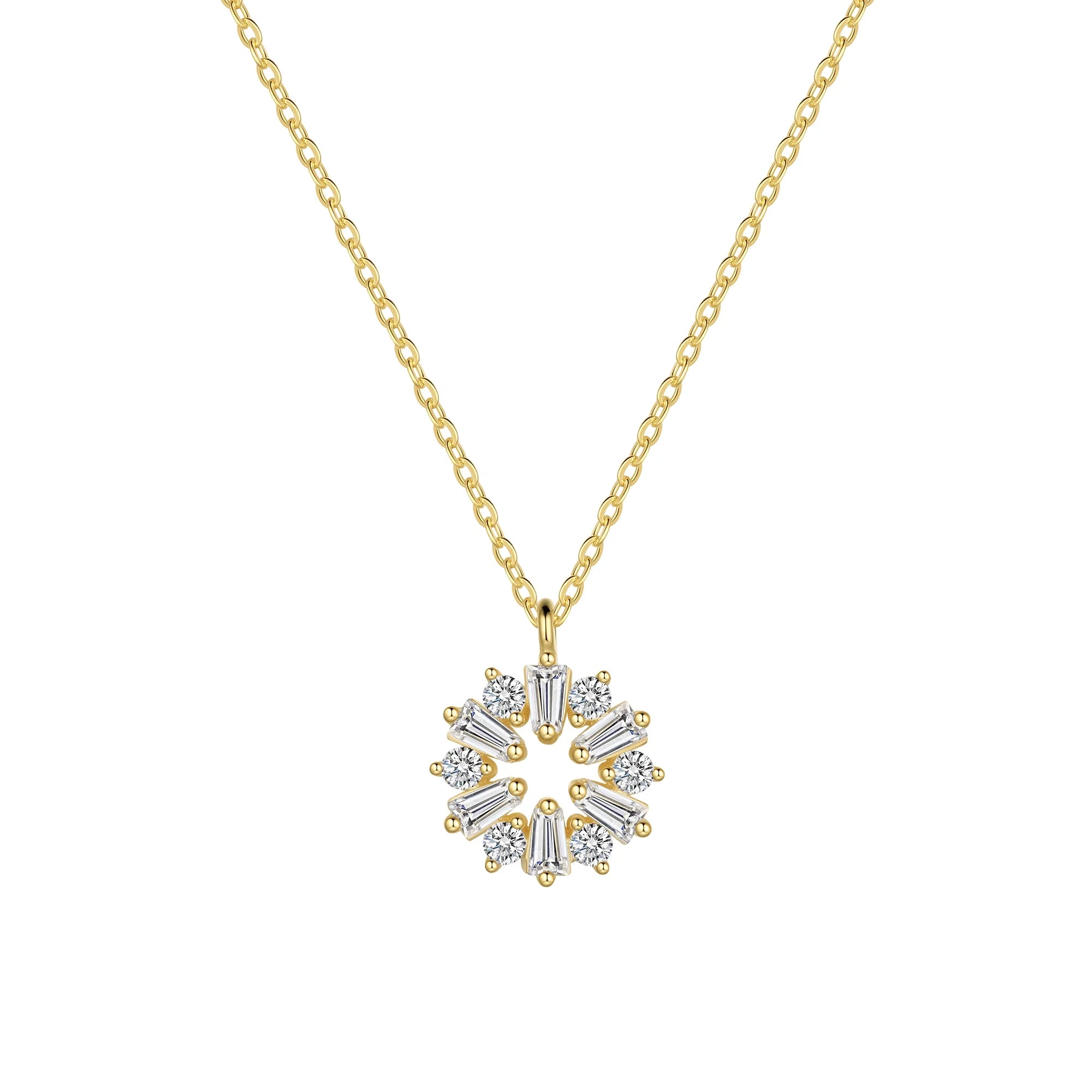 Gold Cute Necklace,Sterling Silver Dainty round CZ Pendant Necklaces for Women