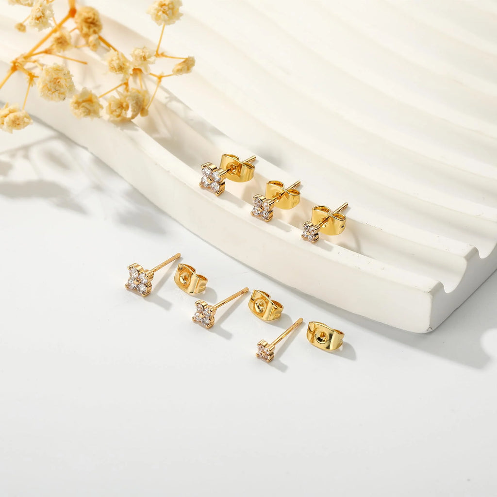 3 Pairs 18K Gold Plated Flower Stud Earrings for Women Hypoallergenic Post Earring Sets Birthday Valentines Day Jewelry Gifts Teen Girlfriend Wife Her Female Tween Daughter Adults Age Ideas
