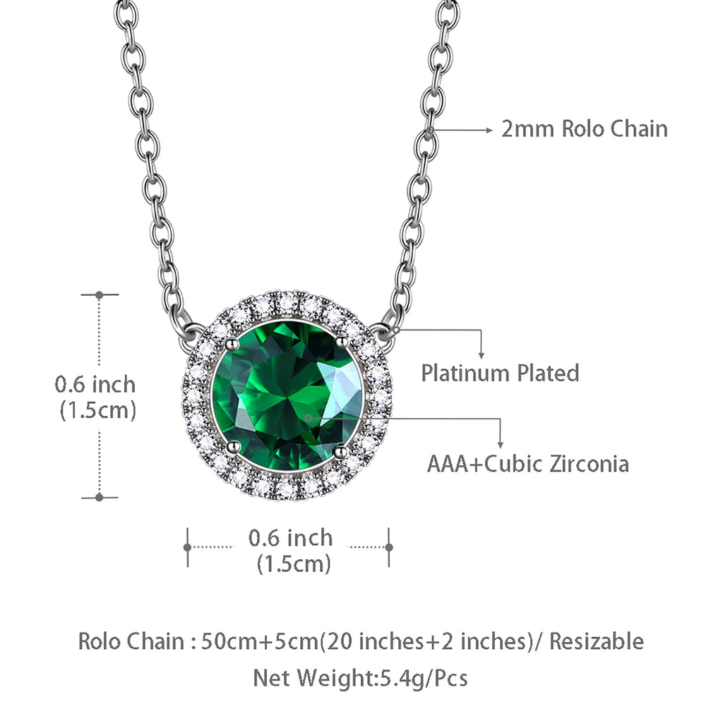 May Birthstone Necklaces Silver Plated round Shape Pendant Green Birthstone Necklace Jewelry Birthday Gifts for Men and Women