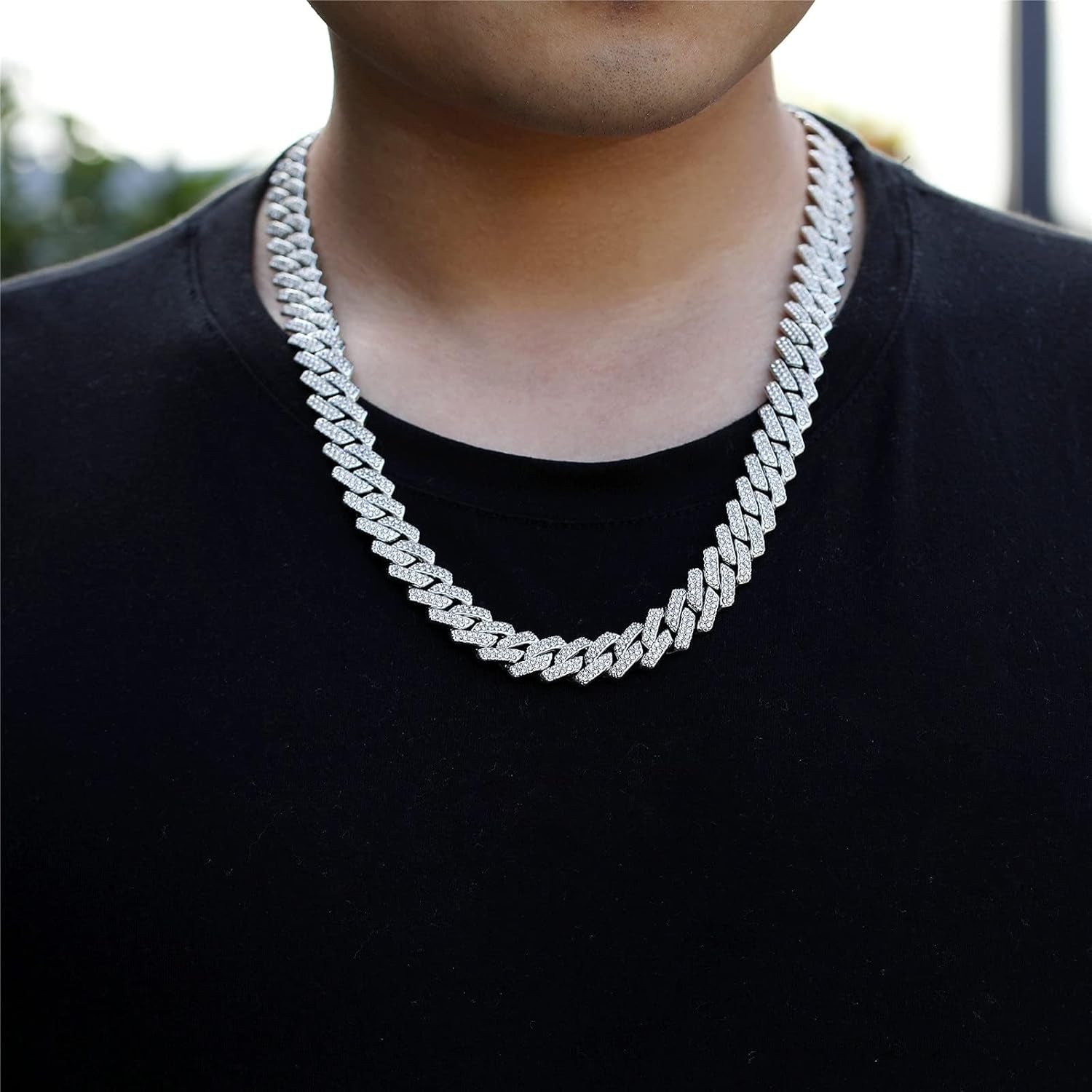Mens Cuban Link Chain Iced Out Silver Miami Cuban Necklace Bling Diamond Chain Hip Hop Jewelry with Gift Box for Women