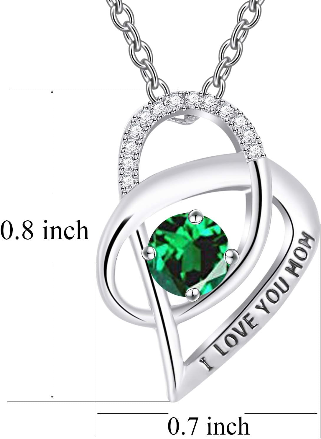 I LOVE YOU Mom Birth Stones Necklace, Silver Love Heart Pendant Necklace for Mom, Necklace Gift for Mother with 18''+2'' Chain