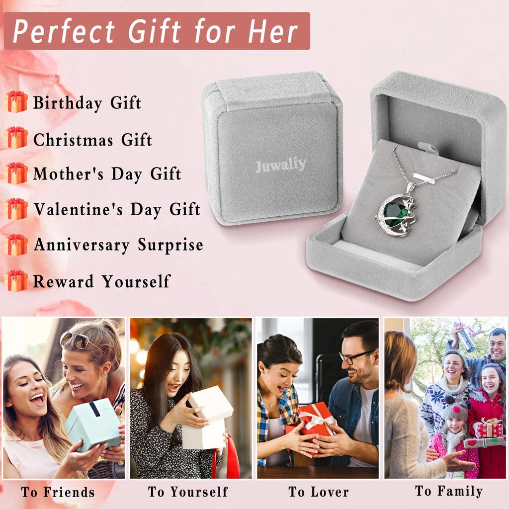 13MM Women Moon and Star Necklace Heart November Birthstone 925 Sterling Silver Sun and Moon Necklace Pendant Yellow Citrine Jewelry Christmas Valentines Mother'S Day Gift