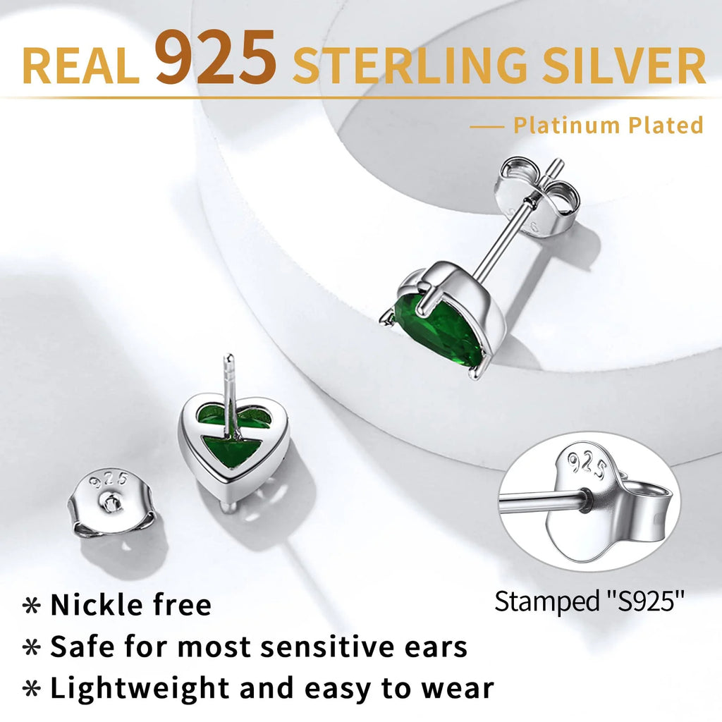925 Sterling Silver Heart Birthstone Earrings, Synthetic Garnet Studs Cute Gift for Birthday Valentine'S Day, Party & Daily Wear Accessory for Women