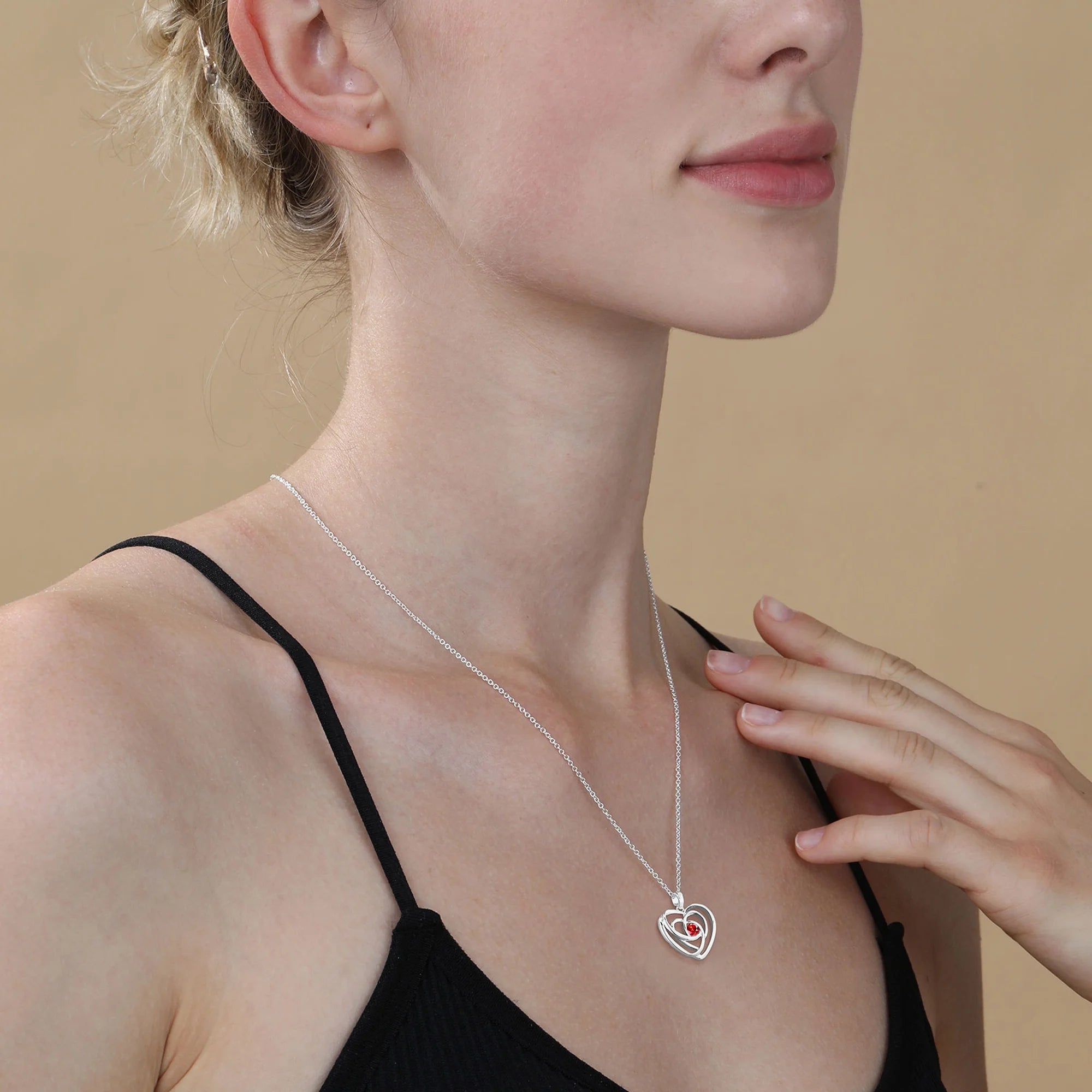 18K White Gold Plated Love Heart Necklaces for Women Girls CZ S925 Sterling Silver January Birthstone Necklace with Red Garnet Birthday Valentines Day Jewelry Gifts Teen Her Adult Kids Ideas