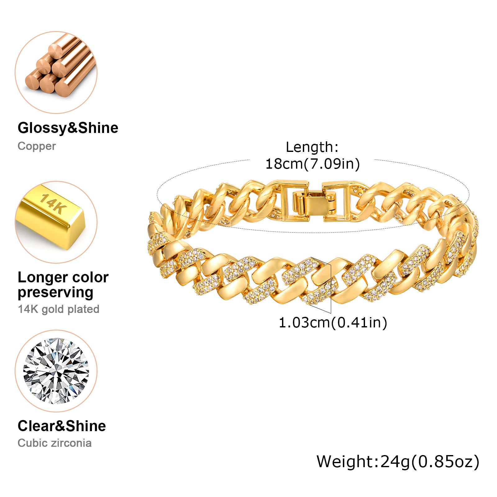 14K Gold Plated Bracelets for Women Cubic Zircon Womens Tennis Bracelet, Non Tarnish Trendy Link Chain Bracelets Jewelry Gifts for Mom Wife Girlfriend, Tennis