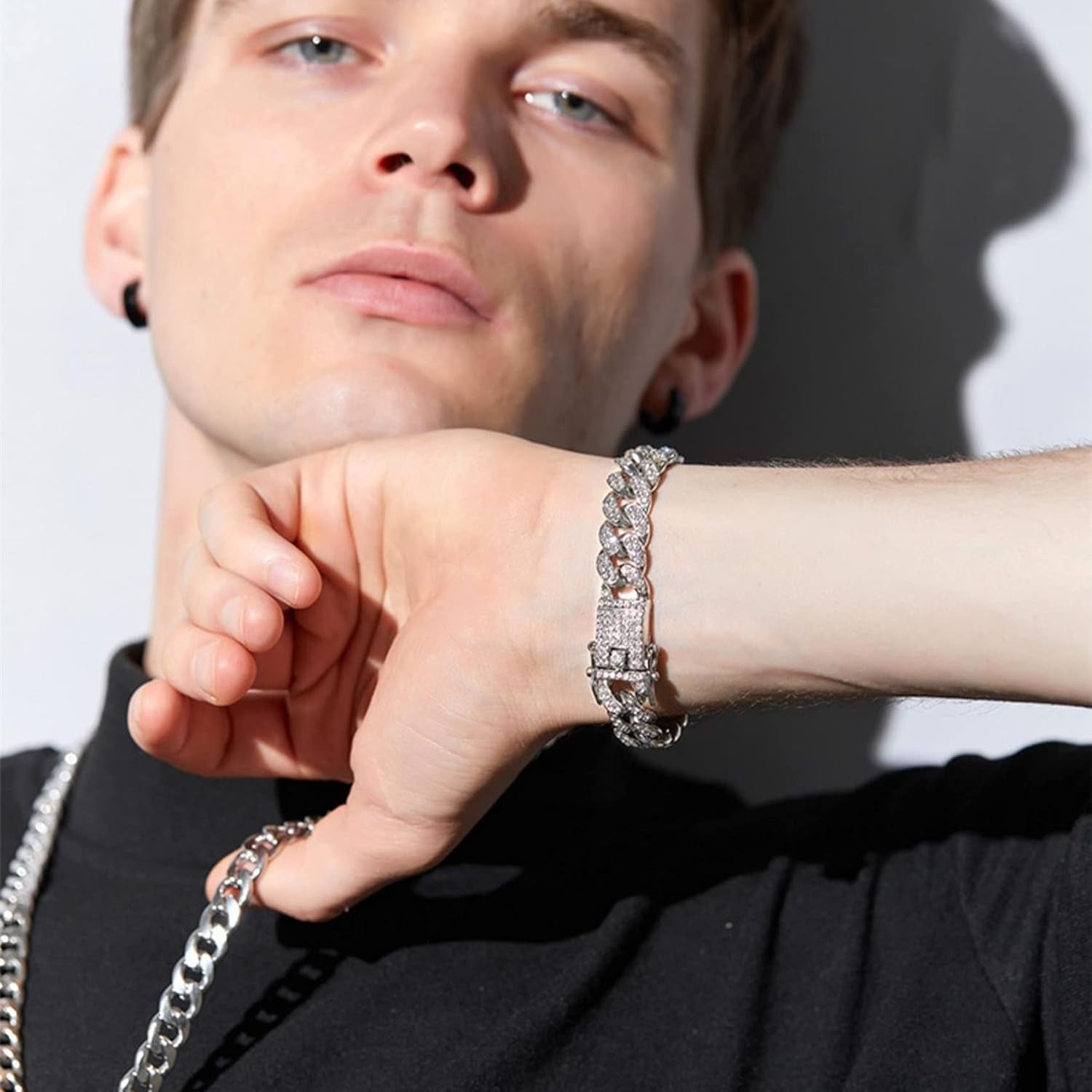 Cuban Link Bracelet for Men Women 13Mm Iced Out Cuban Bracelet 18K Gold Plated CZ Diamond Cuban Link Chain Bling Miami Bangle Hip Hop Bracelet Jewelry for Men Women