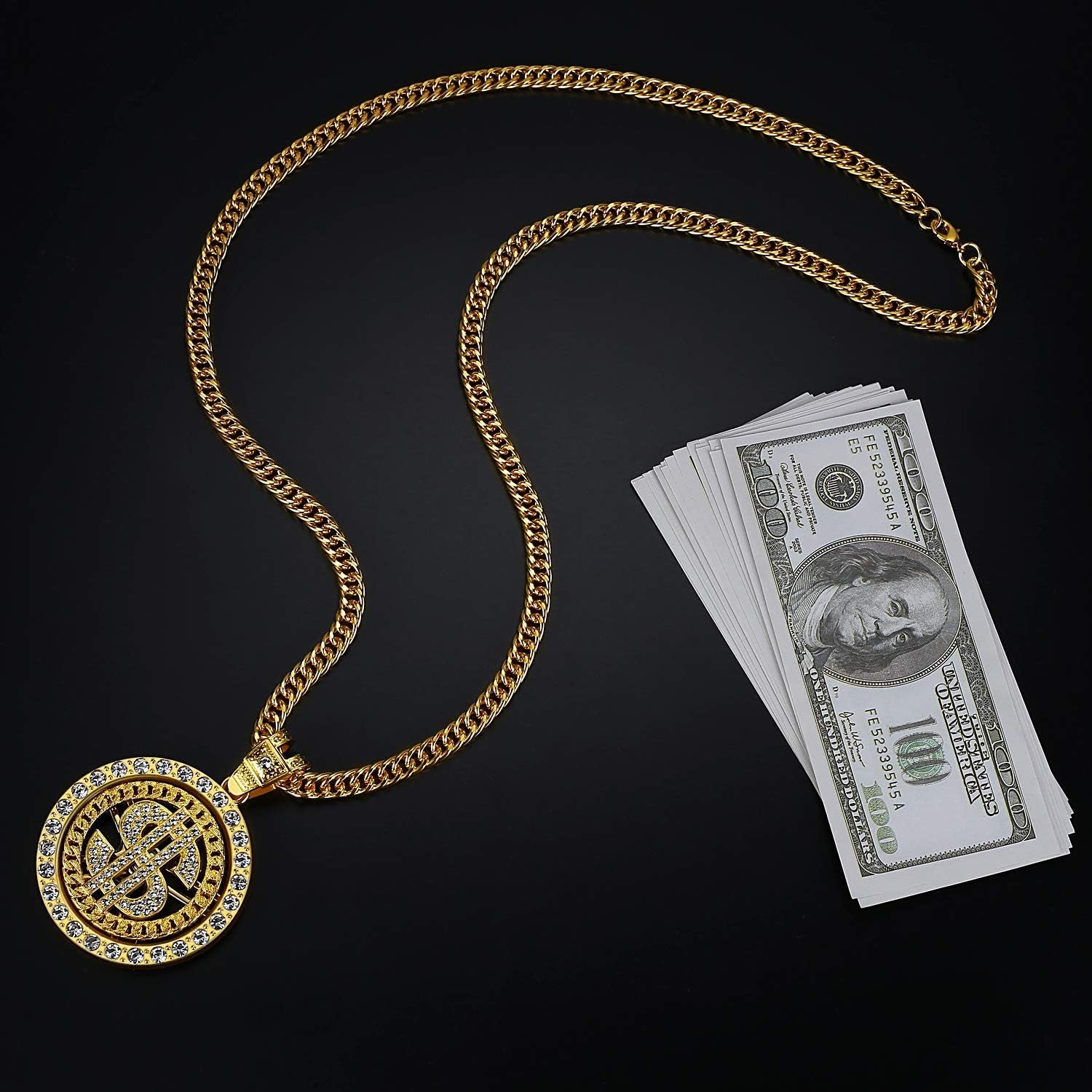 Costume Golden Chain for Men Spinner Dollar Sign Necklaces 36 Inches