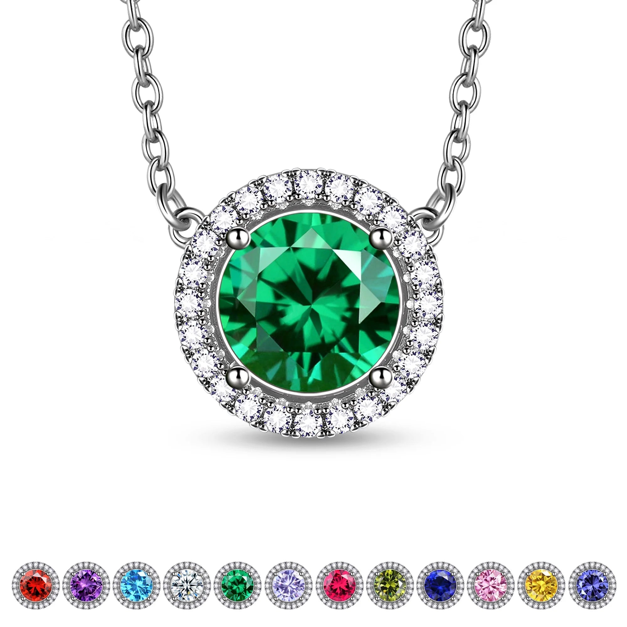 May Birthstone Necklaces Silver Plated round Shape Pendant Green Birthstone Necklace Jewelry Birthday Gifts for Men and Women