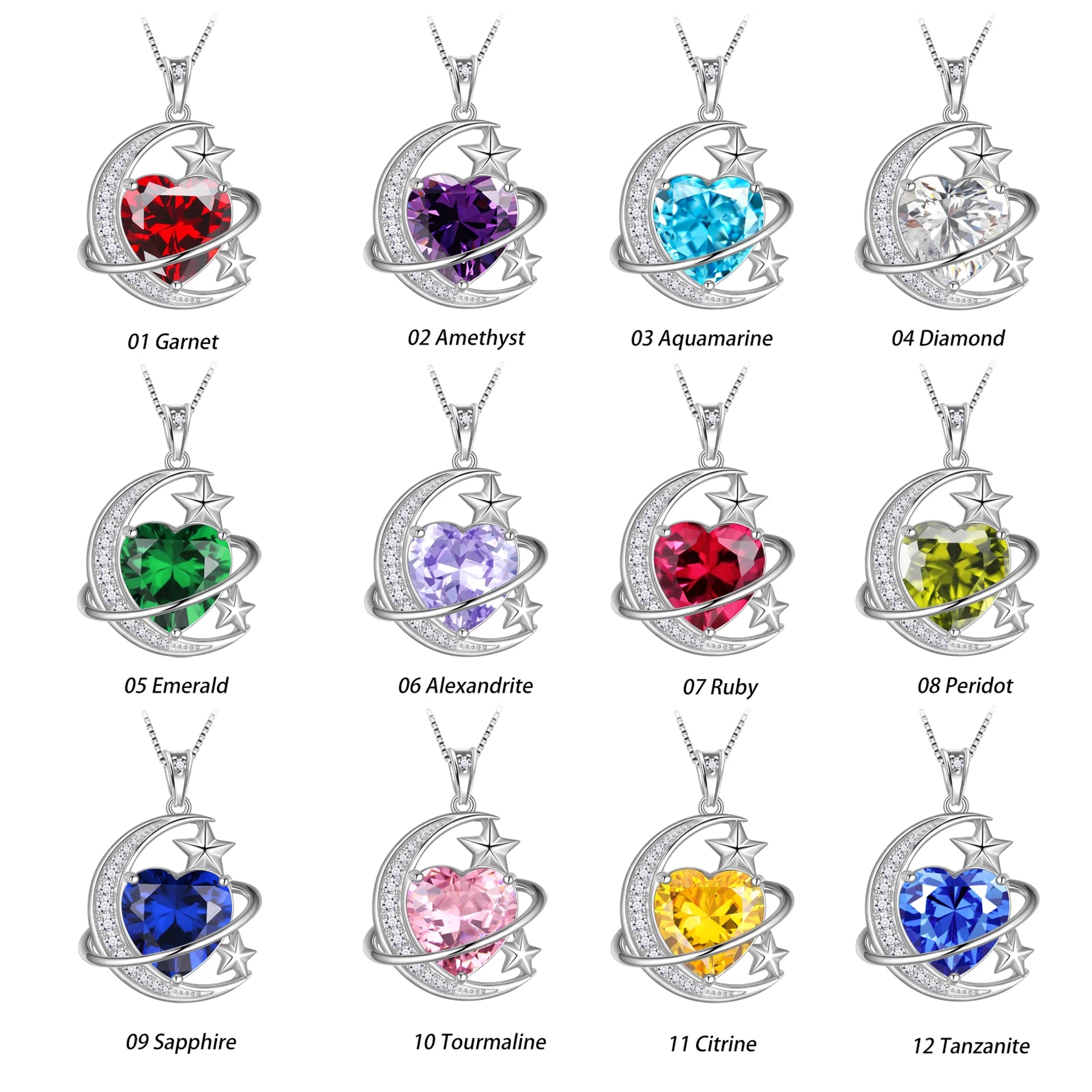 13MM Women Moon and Star Necklace Heart November Birthstone 925 Sterling Silver Sun and Moon Necklace Pendant Yellow Citrine Jewelry Christmas Valentines Mother'S Day Gift