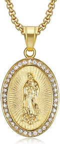 Gold Plated Virgin Mary Necklace Gold Chain Pendant Necklace for Men Women Virgen De Guadalupe Necklace,24In