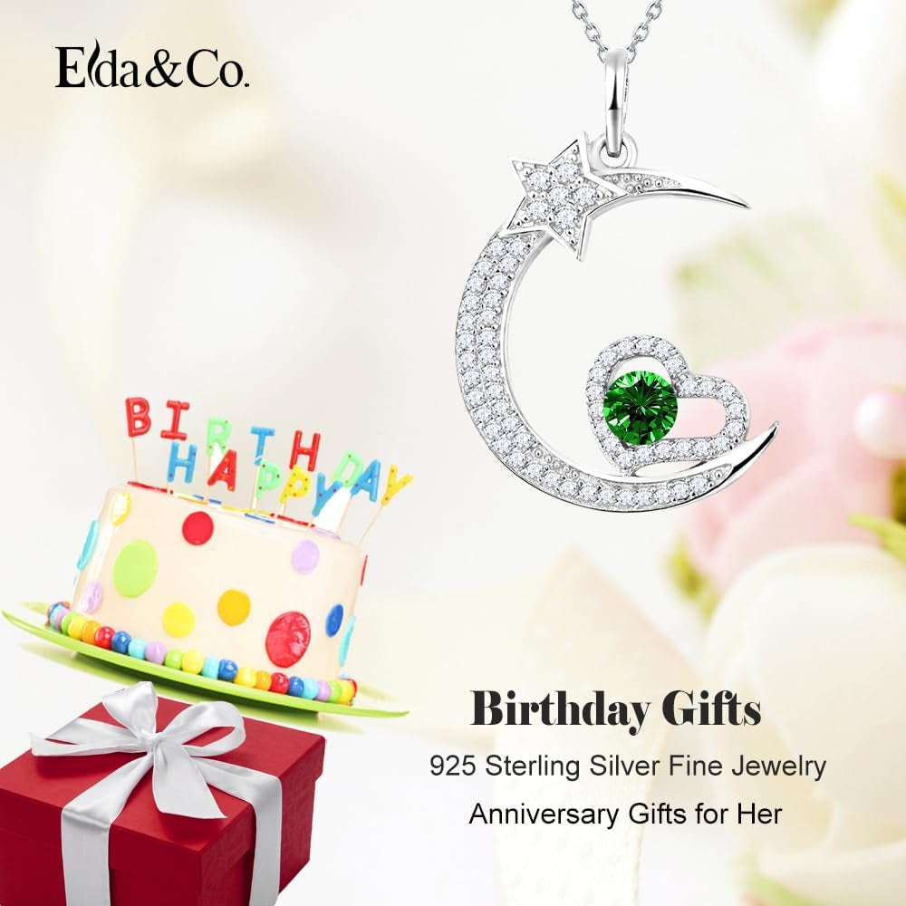 Birthday Gifts for Mom May Birthstones Necklace Emerald Jewelry I Love You to the Moon and Back Moon Shooting Star Jewelry Women Mother Sterling Silver