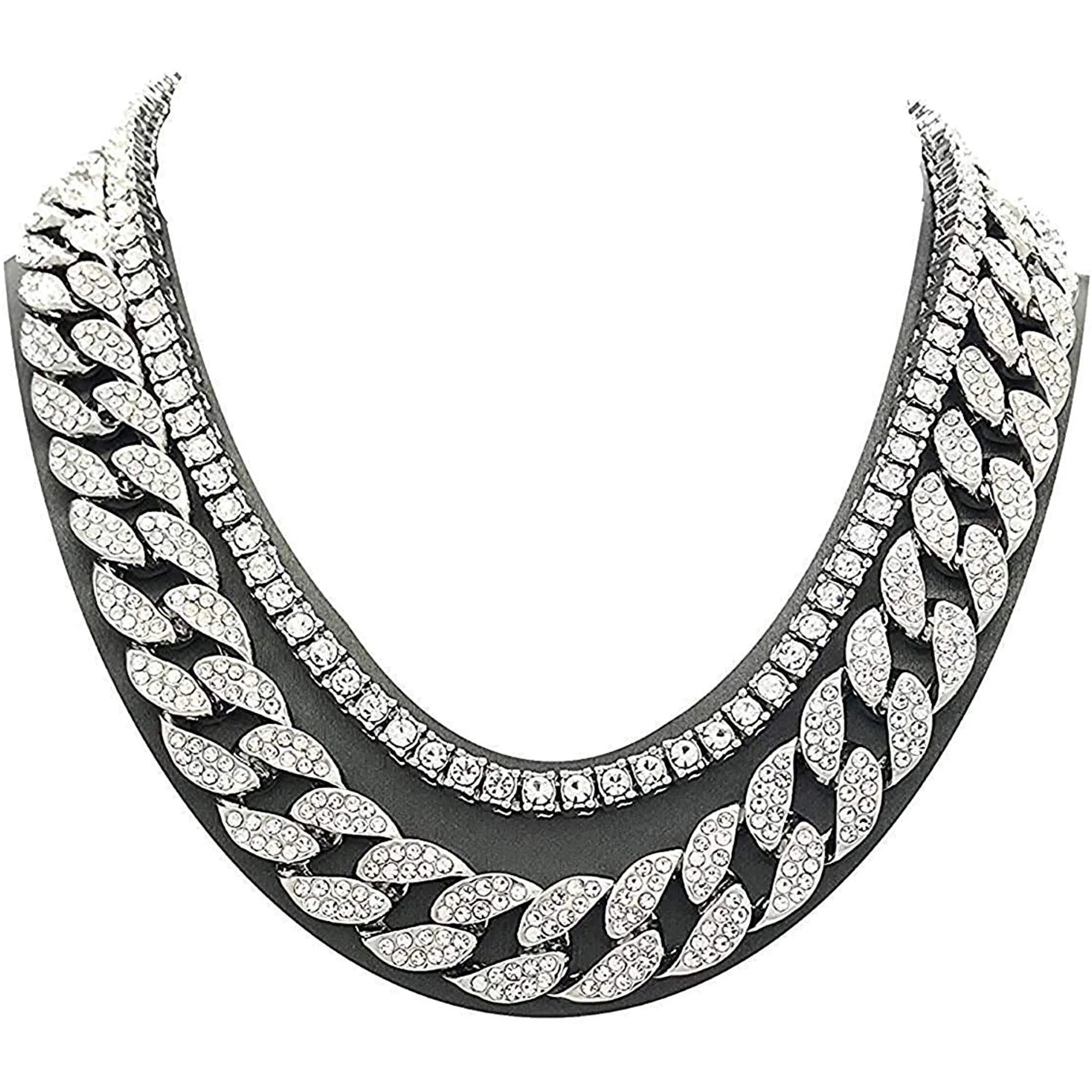 Silver Plated Bling-Ed Out Oblong Case Metal Mens Watch W/Matching Cuban Chain Bracelet, Cuban Necklace, Tennis Chain & Ring Size 8-8967CRNTS (8)