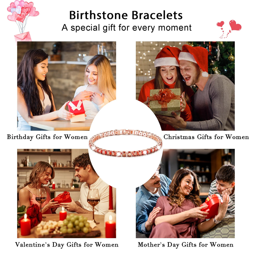 18K Rose Gold Plated Tennis Bracelets for Women Girls CZ February Birthstone Bracelet with Purple Amethyst Birthday Valentines Day Jewelry Gifts Teen Her Girlfriend Mom Adults Kids Age Ideas