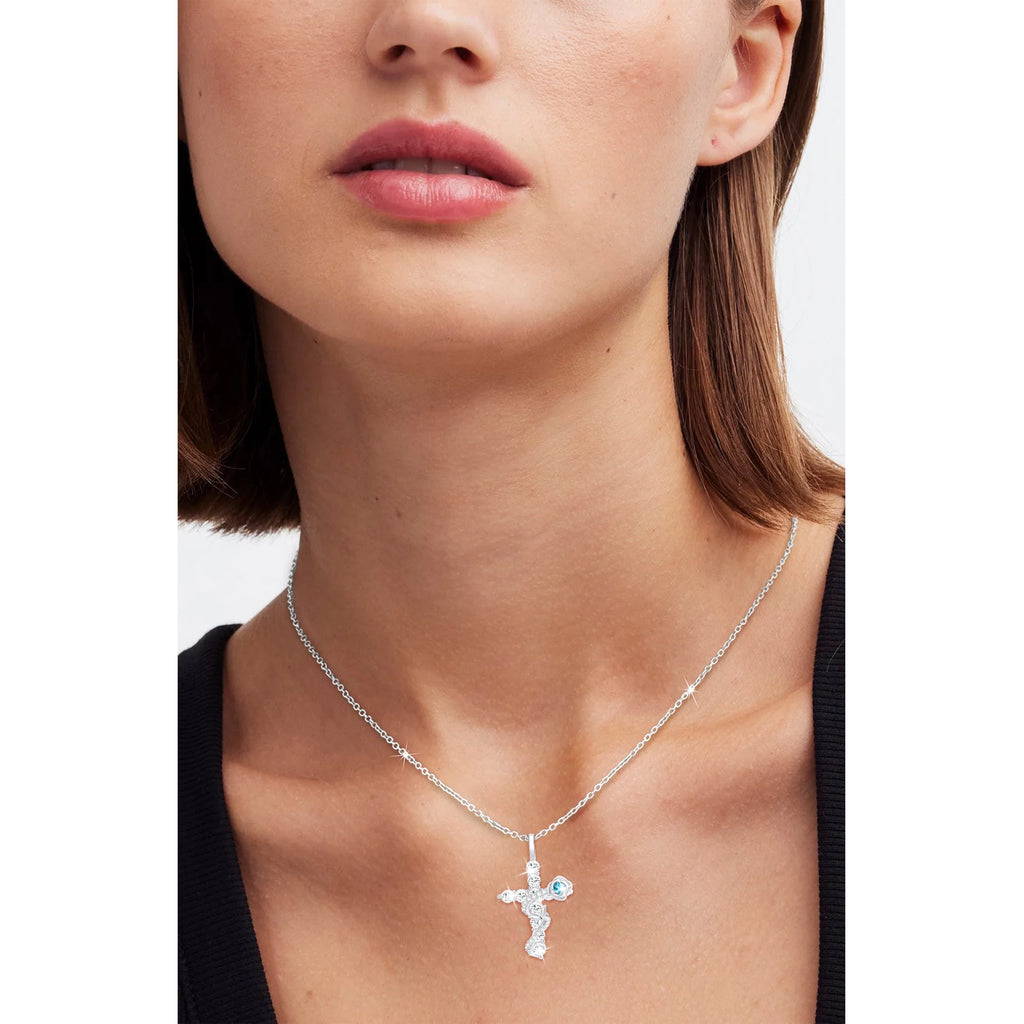 18K White Gold Plated Rose Cross Necklaces for Women Girls S925 Sterling Silver April Birthstone Pendant with Crystal Birthday Valentines Day Jewelry Gifts Teen Her Adults Kids Ideas Age