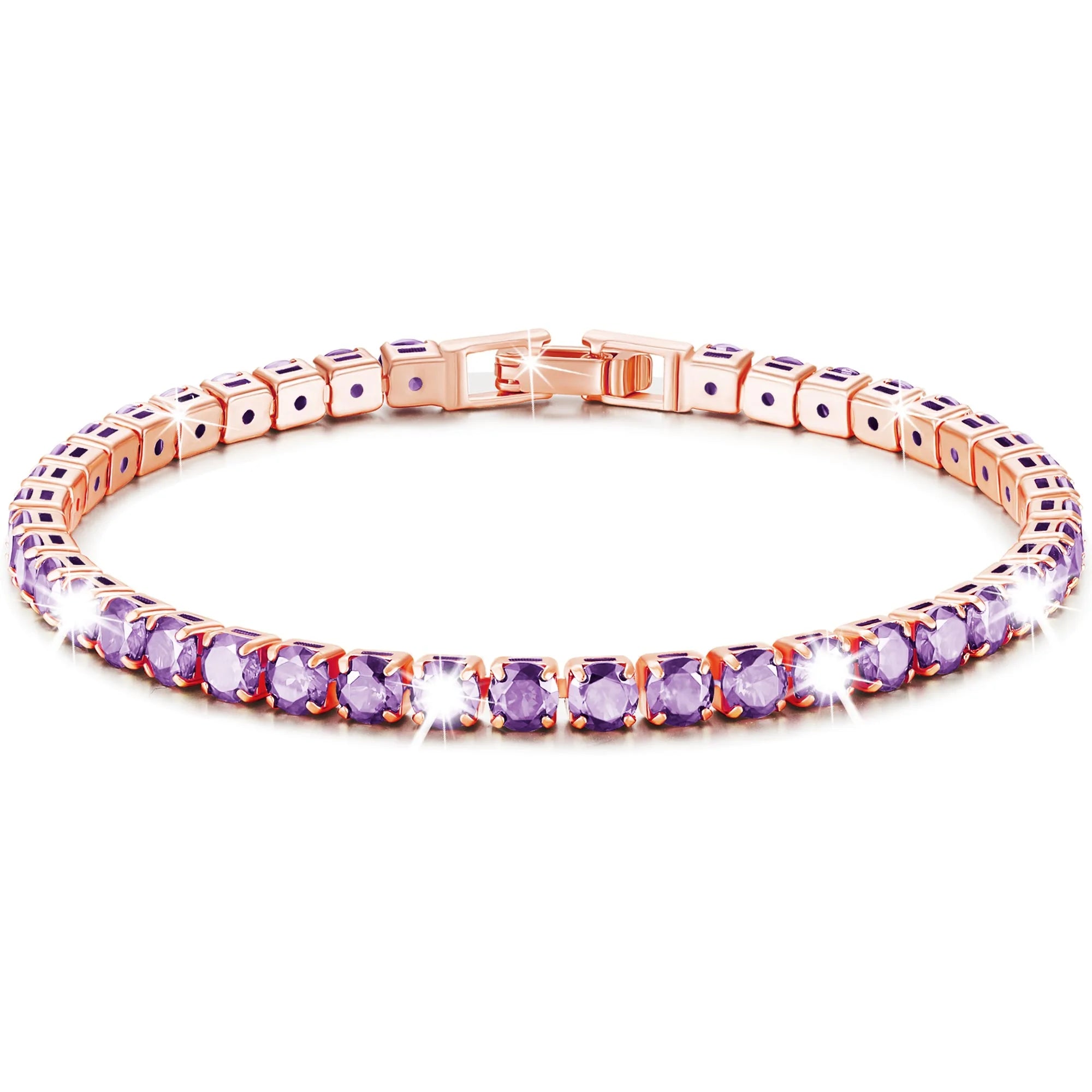 18K Rose Gold Plated Tennis Bracelets for Women Girls CZ February Birthstone Bracelet with Purple Amethyst Birthday Valentines Day Jewelry Gifts Teen Her Girlfriend Mom Adults Kids Age Ideas