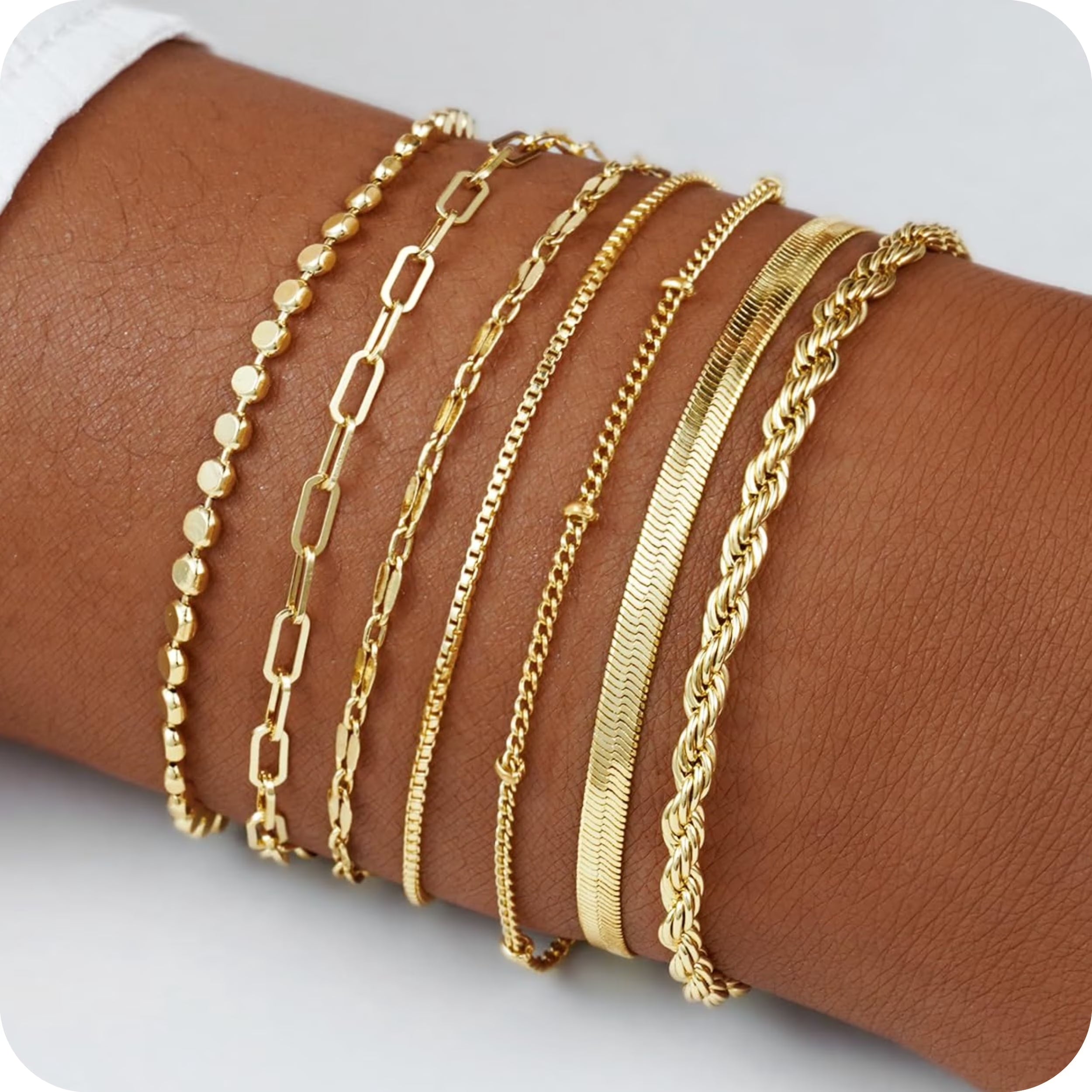 7PCS Gold Plated Bracelets for Women Stack Set Trendy Stackable Non Tarnish Paperclip Chain Bracelets