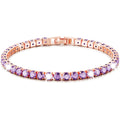 18K Rose Gold Plated Tennis Bracelets for Women Girls CZ February Birthstone Bracelet with Purple Amethyst Birthday Valentines Day Jewelry Gifts Teen Her Girlfriend Mom Adults Kids Age Ideas