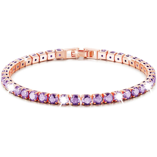 18K Rose Gold Plated Tennis Bracelets for Women Girls CZ February Birthstone Bracelet with Purple Amethyst Birthday Valentines Day Jewelry Gifts Teen Her Girlfriend Mom Adults Kids Age Ideas