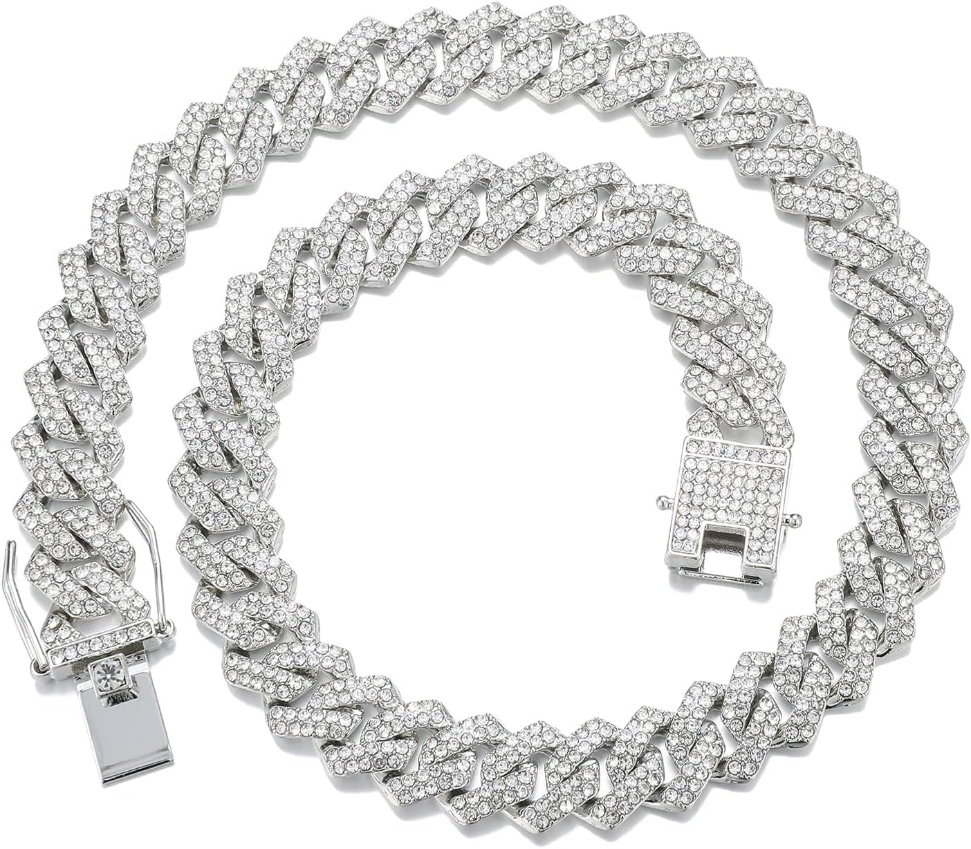 Mens Cuban Link Chain Iced Out Silver Miami Cuban Necklace Bling Diamond Chain Hip Hop Jewelry with Gift Box for Women