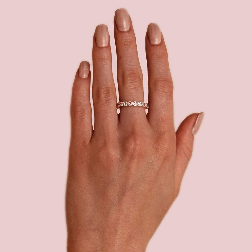 14K Gold Plated Eternity Ring for Women - Square-Cut Cubic Zirconia Rings - Stackable Love Wedding Band