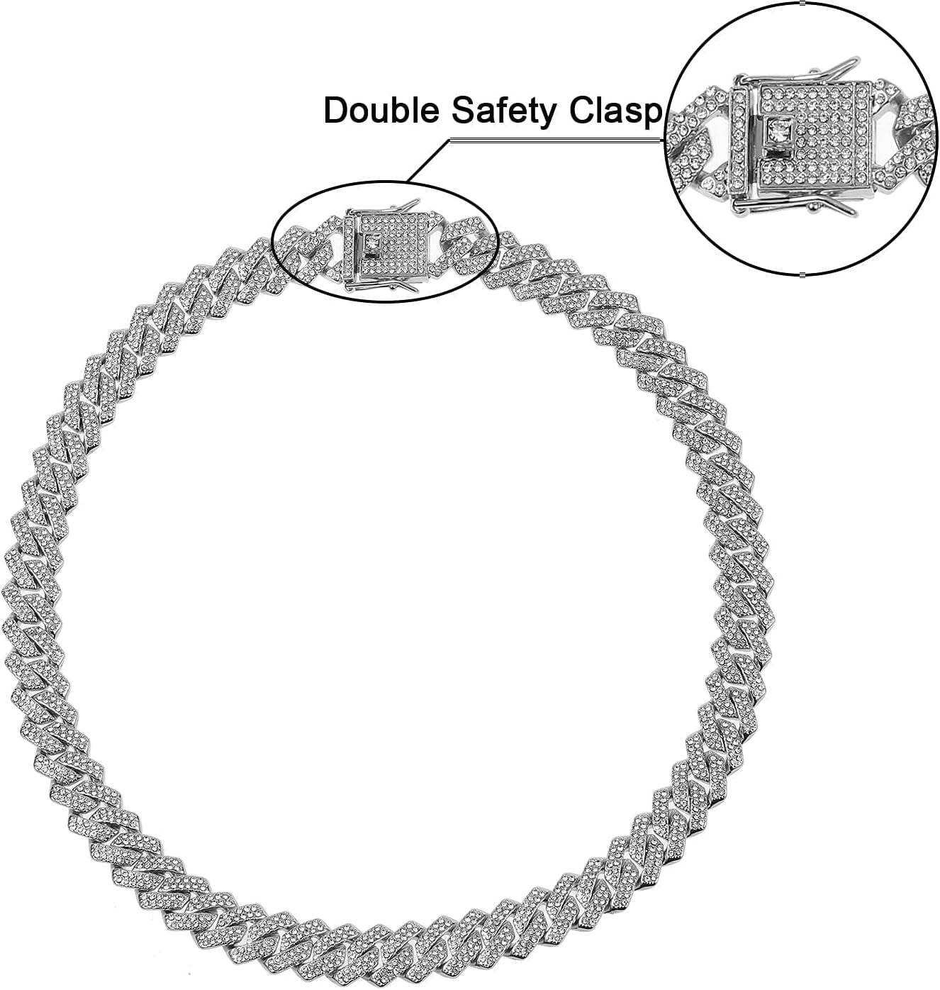Mens Cuban Link Chain Iced Out Silver Miami Cuban Necklace Bling Diamond Chain Hip Hop Jewelry with Gift Box for Women