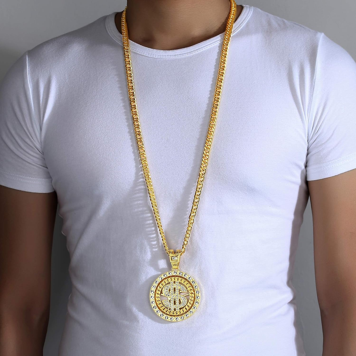 Costume Golden Chain for Men Spinner Dollar Sign Necklaces 36 Inches