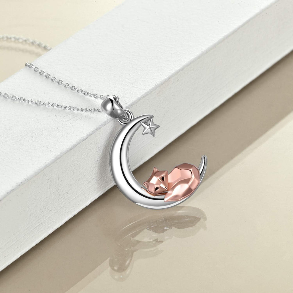 Sterling Silver Fox/Frog Necklace for Women Origami Fox/Frog Moon Necklace Gifts for Women Mom