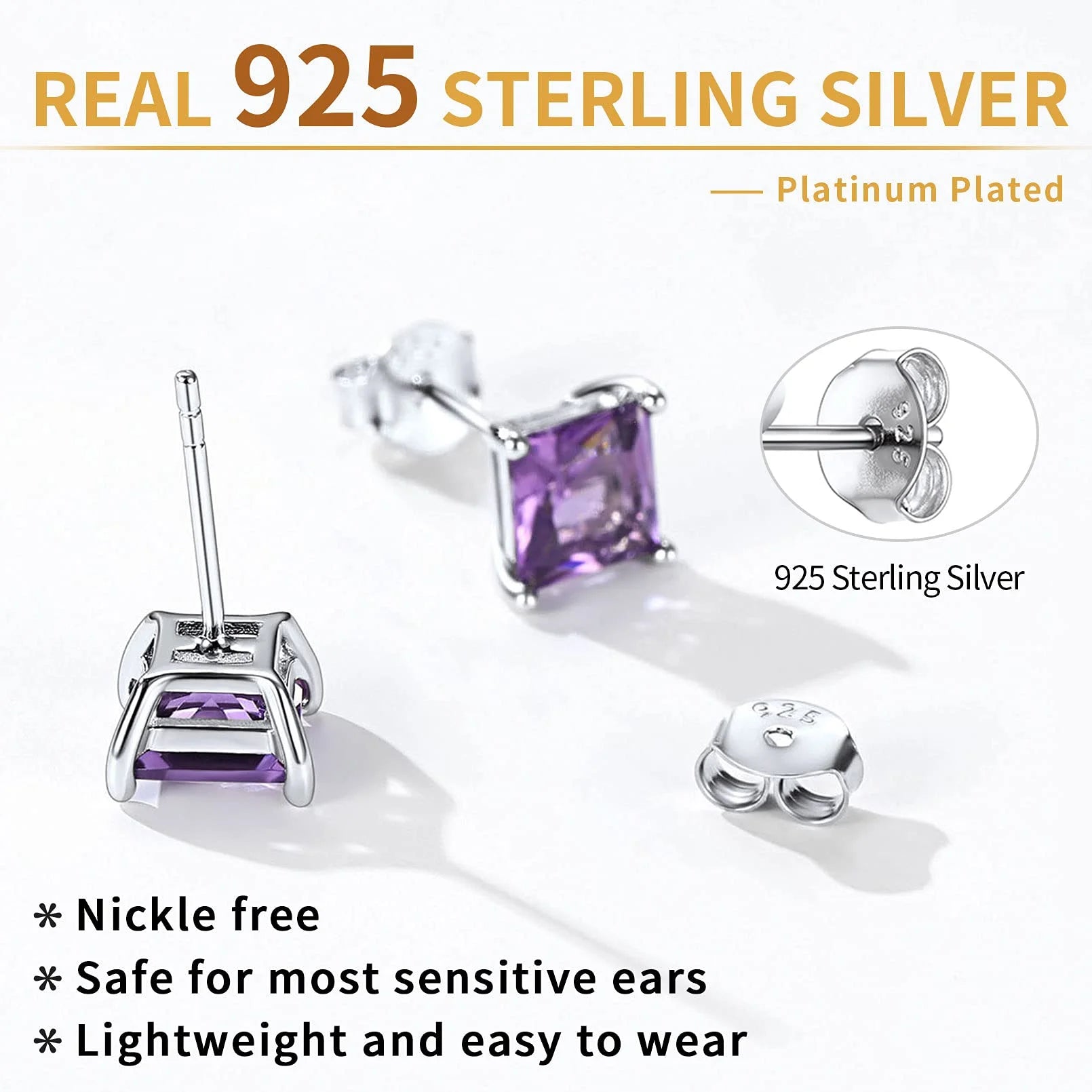 Elegant Women'S 925 Sterling Silver Stud Earrings with Sparkling Zirconia - Hypoallergenic, Screw-Back Design for Everyday & Special Occasions
