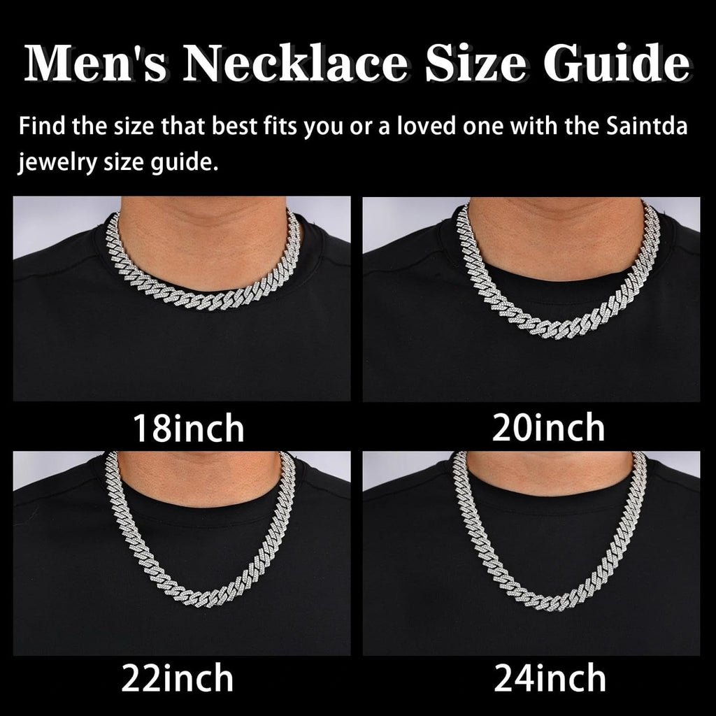 Mens Cuban Link Chain Iced Out Silver Miami Cuban Necklace Bling Diamond Chain Hip Hop Jewelry with Gift Box for Women