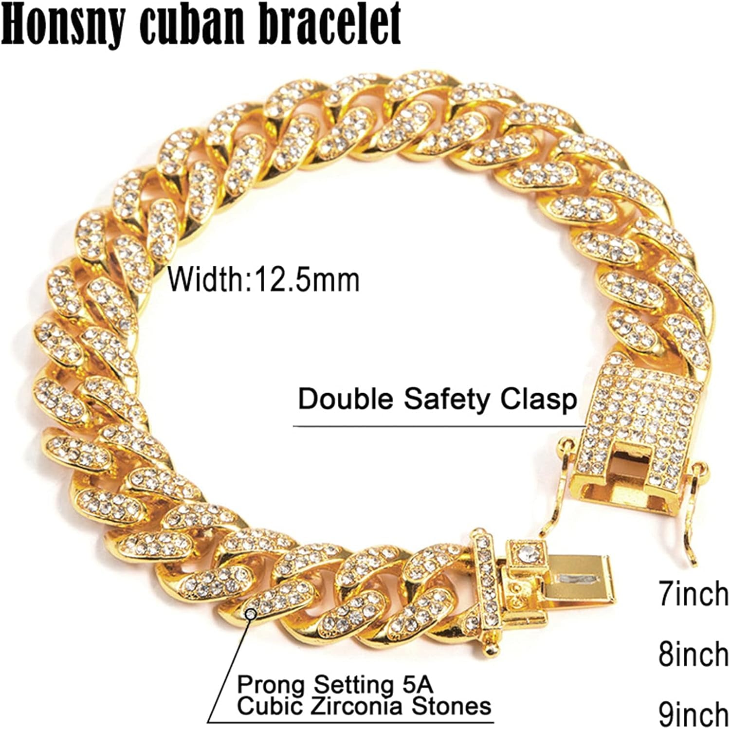Cuban Link Bracelet for Men Women 13Mm Iced Out Cuban Bracelet 18K Gold Plated CZ Diamond Cuban Link Chain Bling Miami Bangle Hip Hop Bracelet Jewelry for Men Women