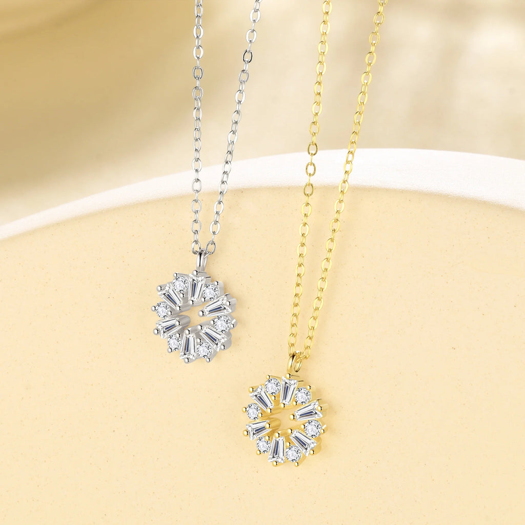 Gold Cute Necklace,Sterling Silver Dainty round CZ Pendant Necklaces for Women