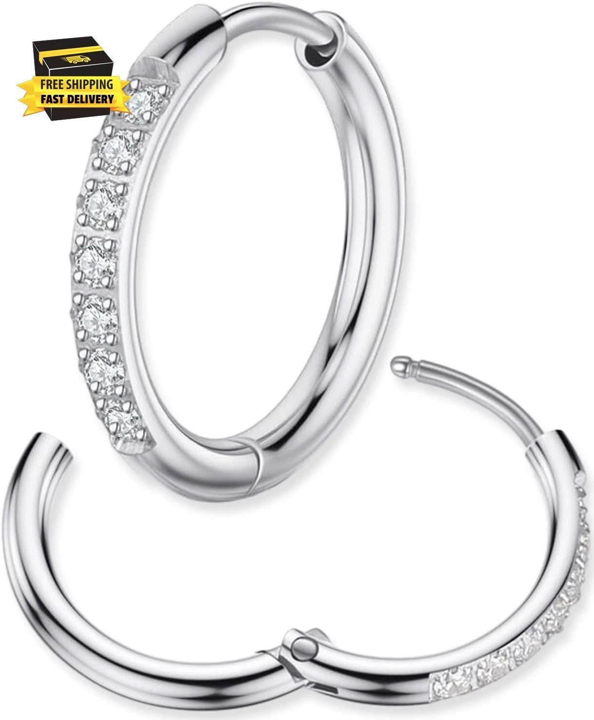 1 Pair Small Hoop Earrings for Women Men,316L Surgical Steel Hinge Huggie Hoop E