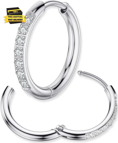1 Pair Small Hoop Earrings for Women Men,316L Surgical Steel Hinge Huggie Hoop E