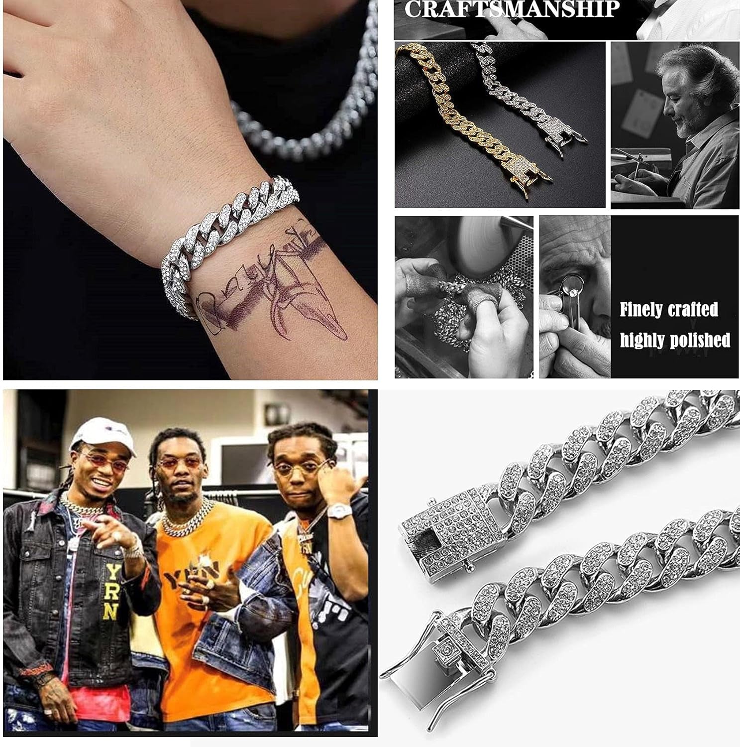 Cuban Link Bracelet for Men Women 13Mm Iced Out Cuban Bracelet 18K Gold Plated CZ Diamond Cuban Link Chain Bling Miami Bangle Hip Hop Bracelet Jewelry for Men Women