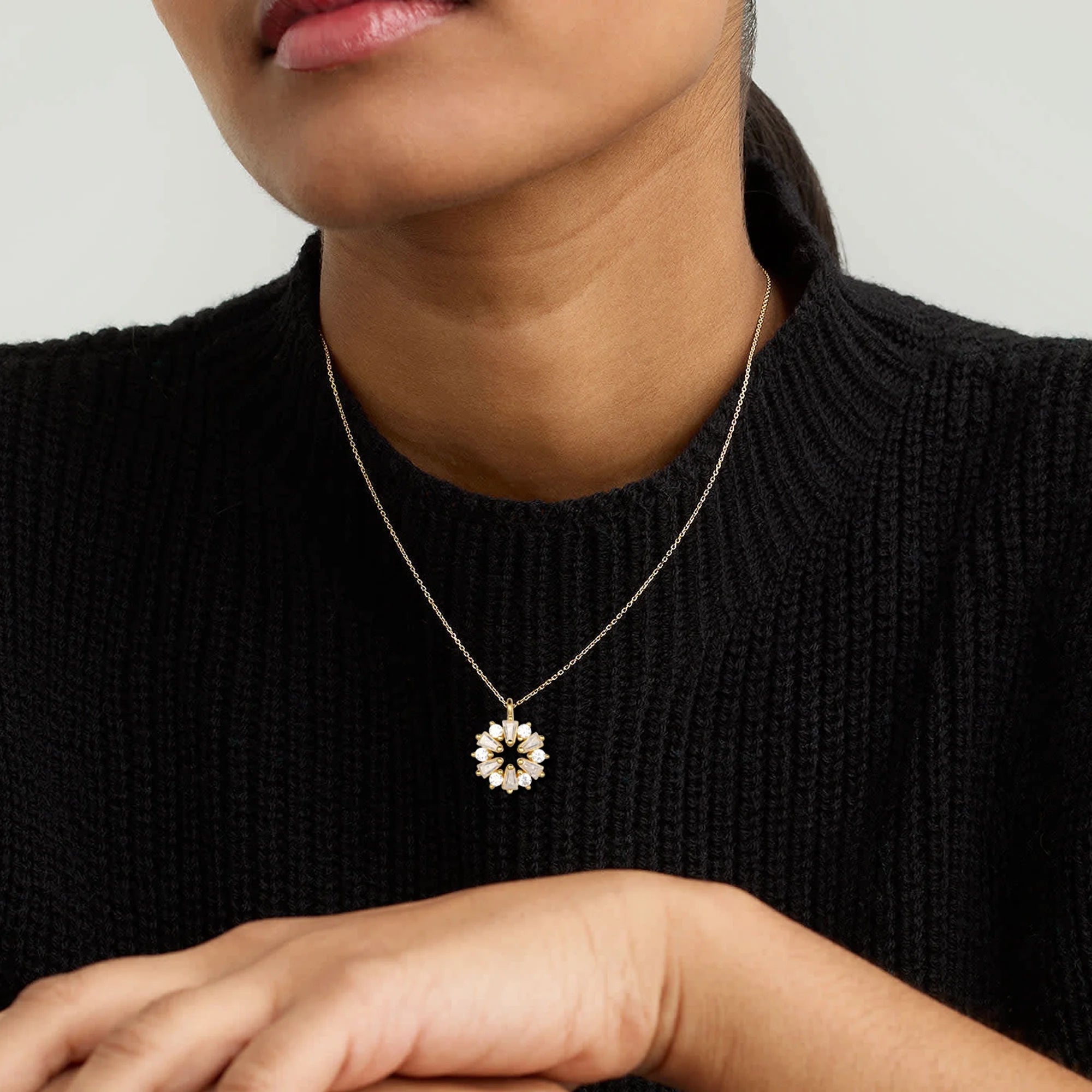 Gold Cute Necklace,Sterling Silver Dainty round CZ Pendant Necklaces for Women