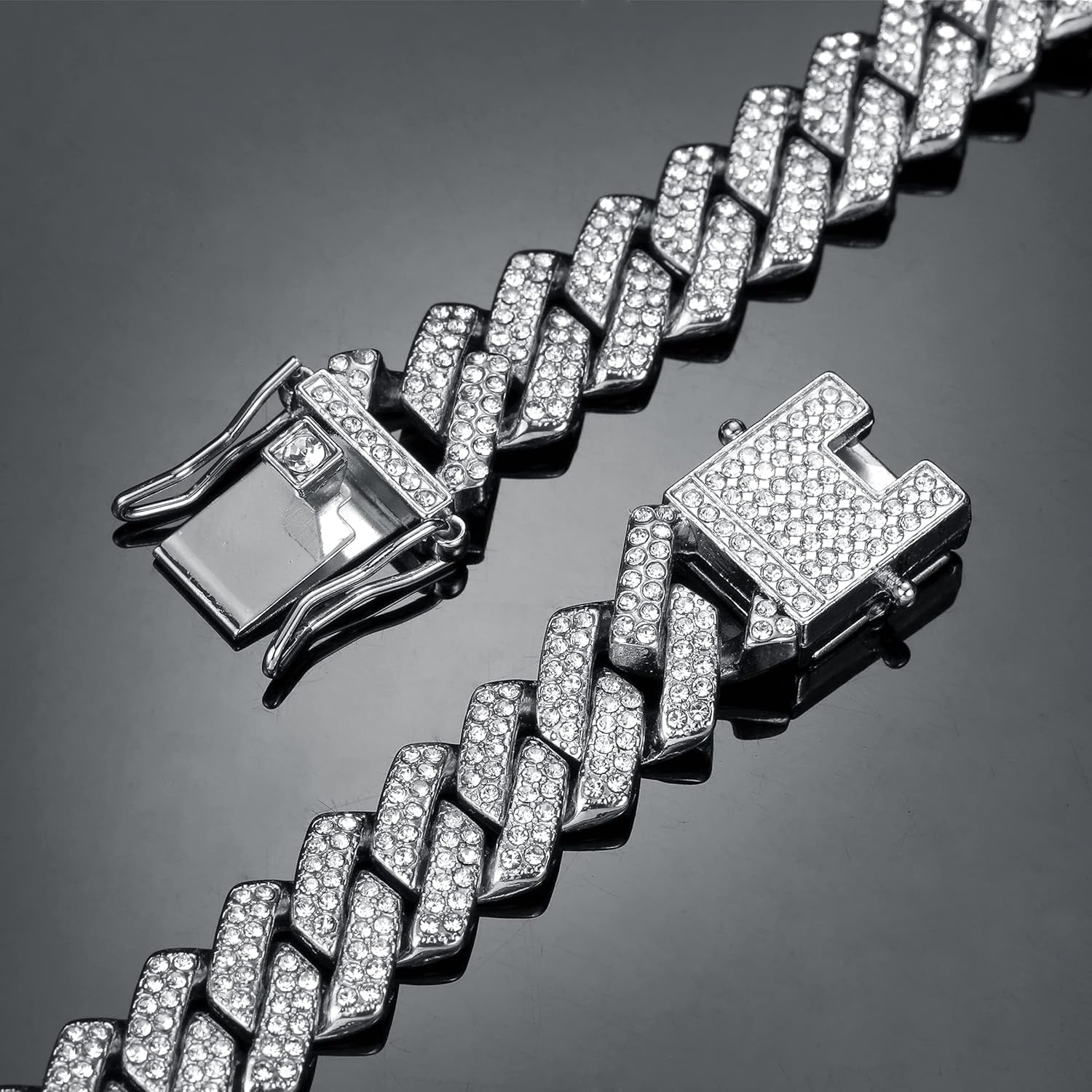 Mens Cuban Link Chain Iced Out Silver Miami Cuban Necklace Bling Diamond Chain Hip Hop Jewelry with Gift Box for Women