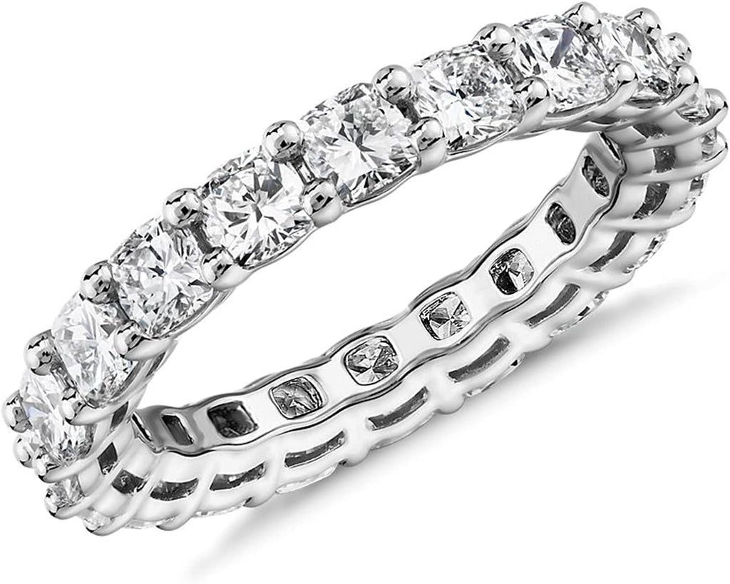 14K Gold Plated Eternity Ring for Women - Square-Cut Cubic Zirconia Rings - Stackable Love Wedding Band