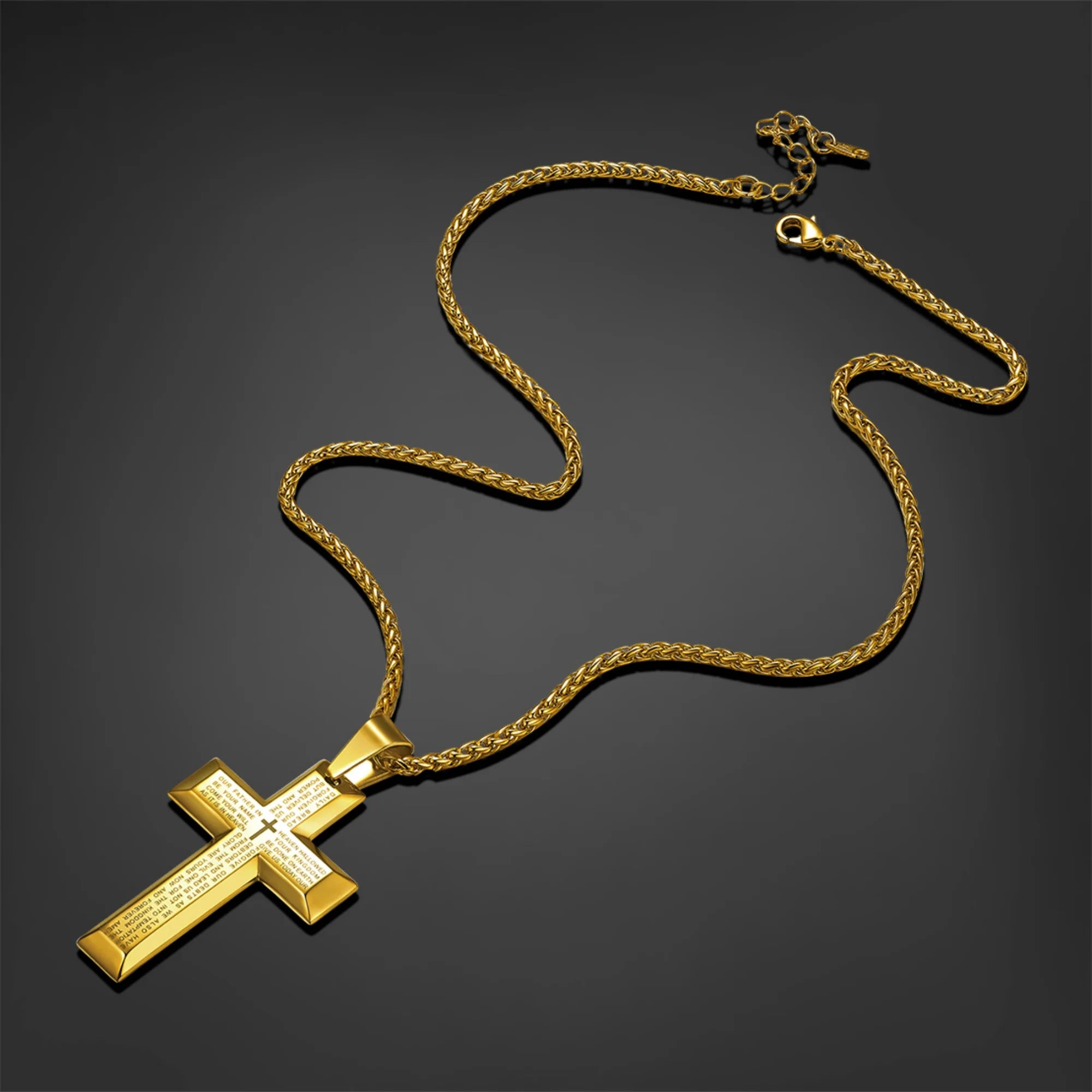Gold Cross Necklaces for Men Stainless Steel Lord'S Prayer Pendant Necklace Boyfriend Husband Religious Valentine'S Day Gift Packaged