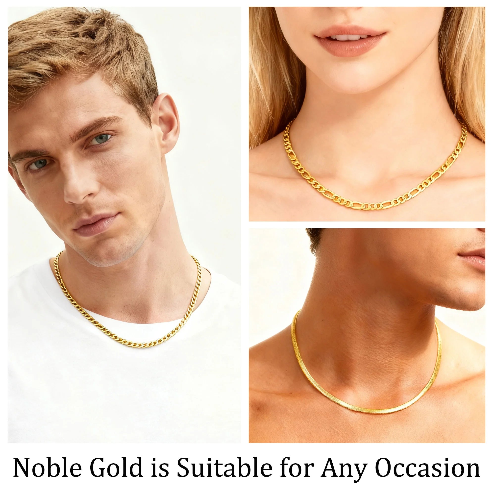3 Pcs Gold Necklaces for Men Boys Women Stainless Steel Cuban Figaro Herringbone Chains Set Birthday Valentines Day Jewelry Gifts Teen Him Husband Dad Adults Kids Ideas 16/18/20/22/24 Inch