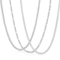 3 Pcs Silver Necklaces for Men Boys Women Stainless Steel Cuban Figaro Herringbone Chains Set Birthday Valentines Day Jewelry Gifts Teen Him Husband Dad Adults Kids Ideas 16/18/20/22/24 Inch