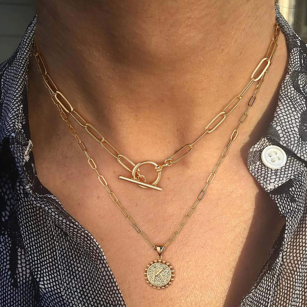 Gold Layered Necklace for Women - 14K Gold Plated Necklace Dainty Layered Necklace Set Initial Necklace Gold Necklace for Women Letter K Necklaces Gold Jewelry for Women