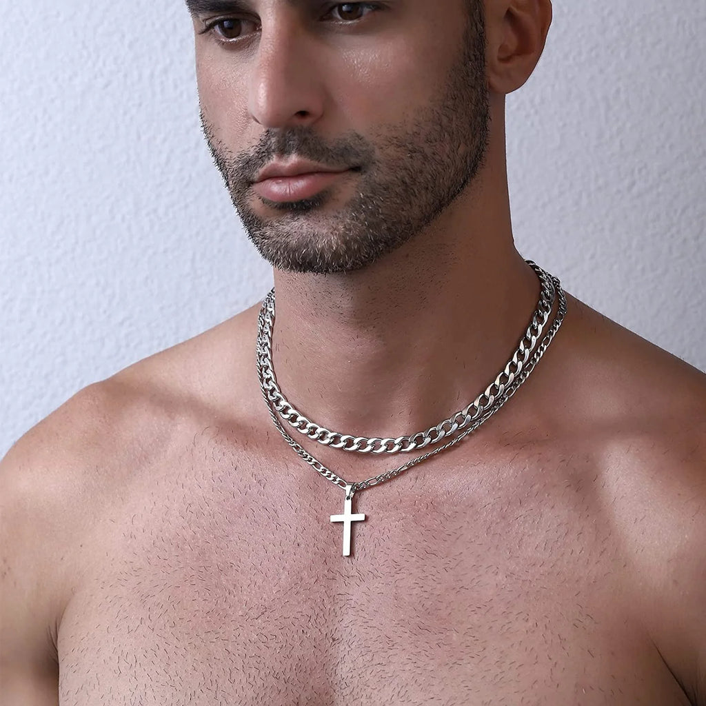 2025 Graduation Gifts for Him Teenages Teen Boyfriend Brother Son Grandson Graduates Silver Cross Necklace Pendant Chain Set Catholic Religious Christian Jewelry Gifts Ideas Age