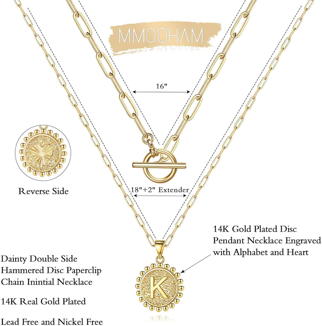 Gold Layered Necklace for Women - 14K Gold Plated Necklace Dainty Layered Necklace Set Initial Necklace Gold Necklace for Women Letter K Necklaces Gold Jewelry for Women