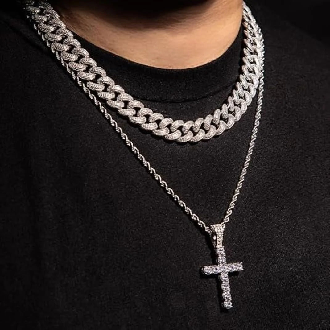 Fashion Diamond Watch for Men Iced Out Wristwatch Band Trim Hip Hop Bracelet Necklace Set