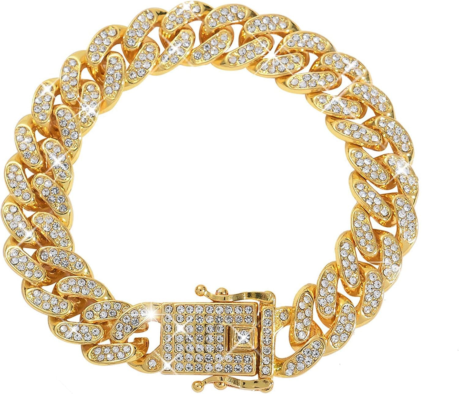 Cuban Link Bracelet for Men Women 13Mm Iced Out Cuban Bracelet 18K Gold Plated CZ Diamond Cuban Link Chain Bling Miami Bangle Hip Hop Bracelet Jewelry for Men Women